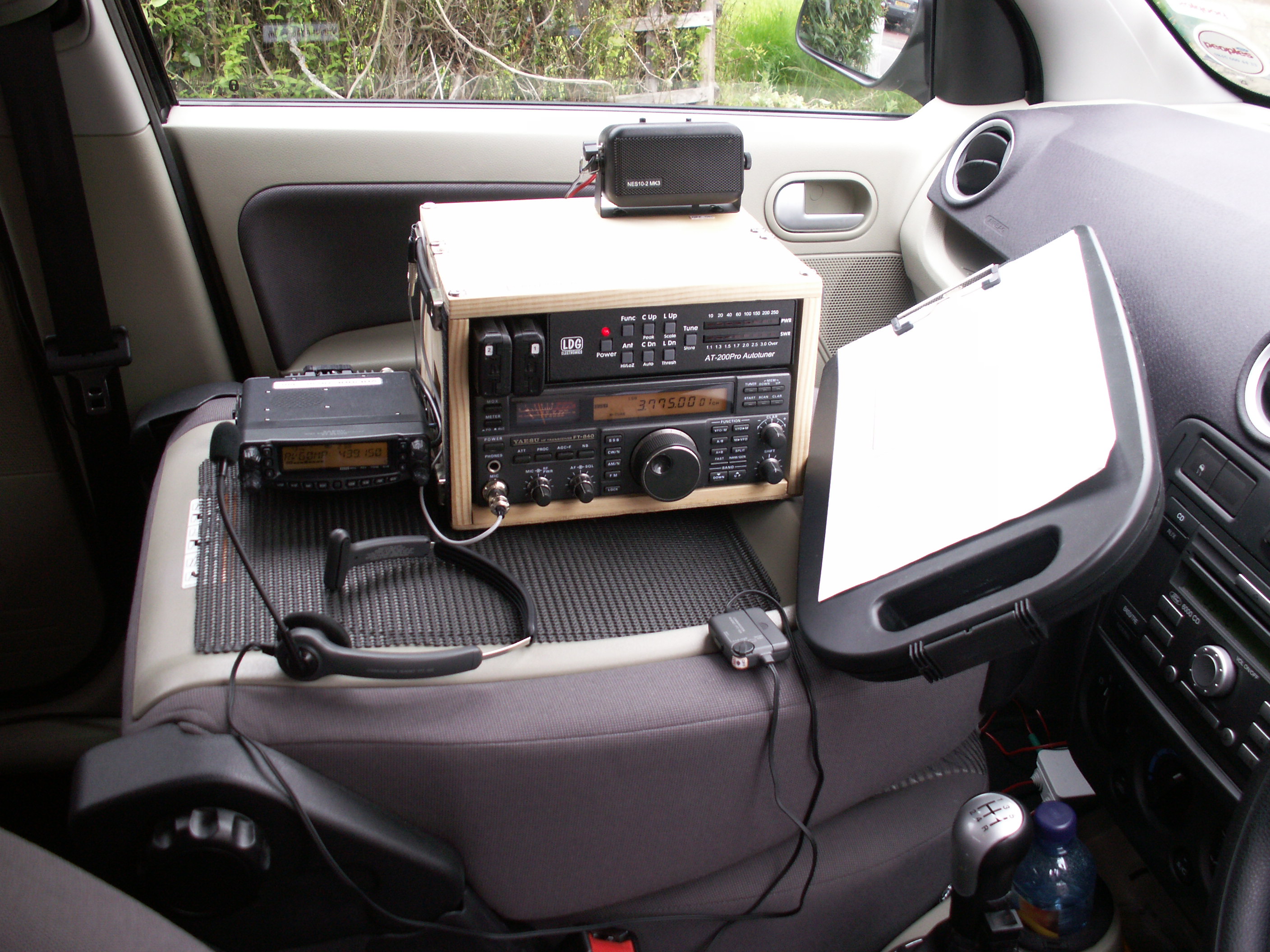 VHF/UHF and HF rigs on passenger seat of car